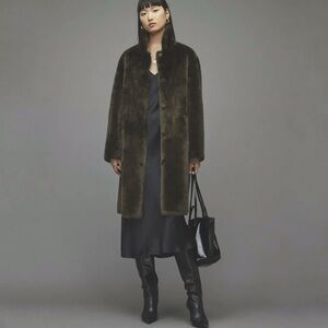 All Saints ALLSAINTS Serra Reversible Shearling Coat in Dark Khaki Green NWT - S